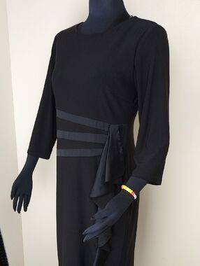 R&M Richards Black Long Sleeve Midi Dress with Waist Drape and Banding Size 8